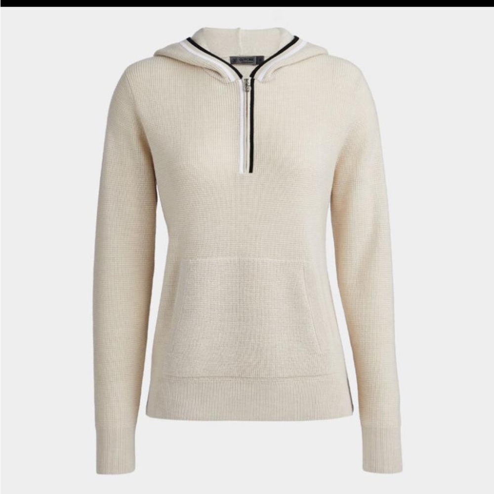 G/FORE WAFFLE STITCH MERINO WOOL HOODED QUARTER ZIP SWEATER